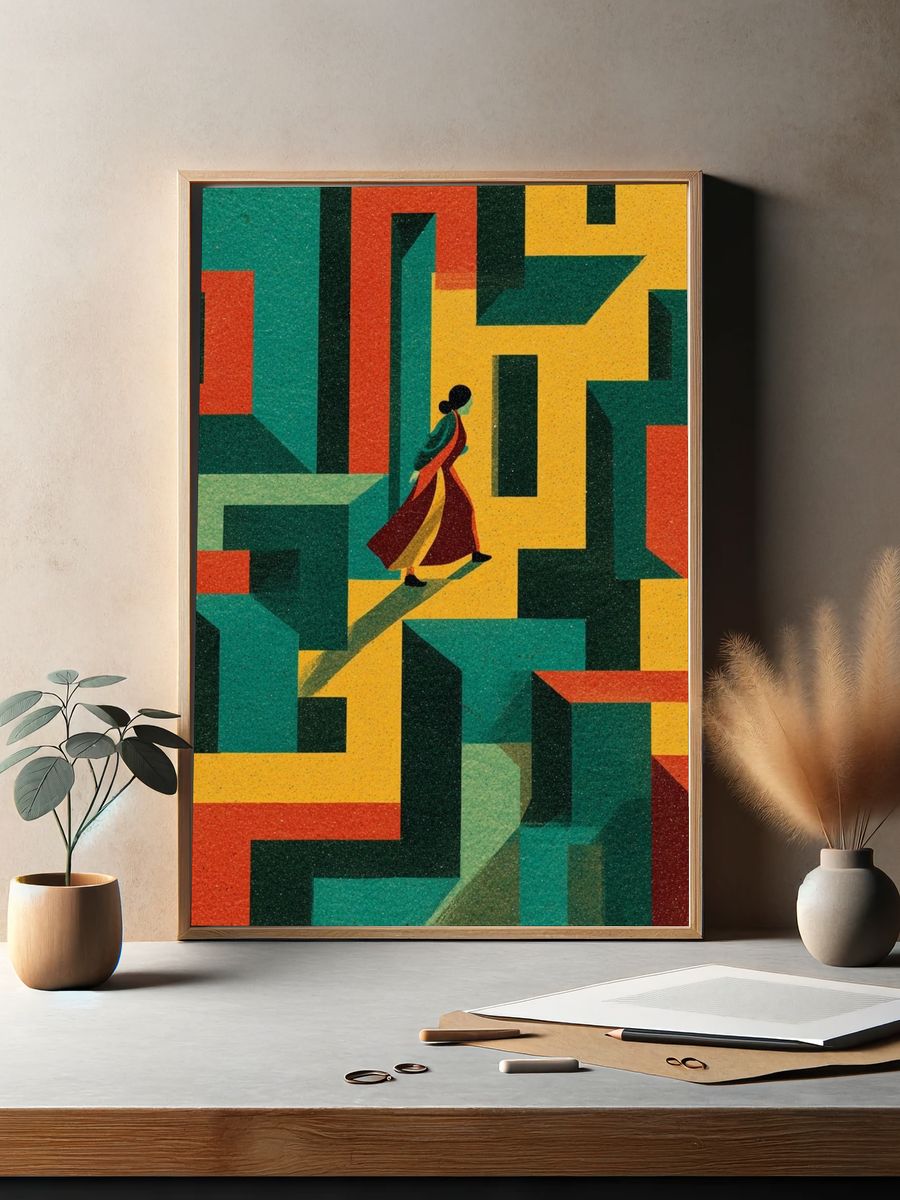 Labyrinth Walker Mid-Century Modern Poster. — room view 2