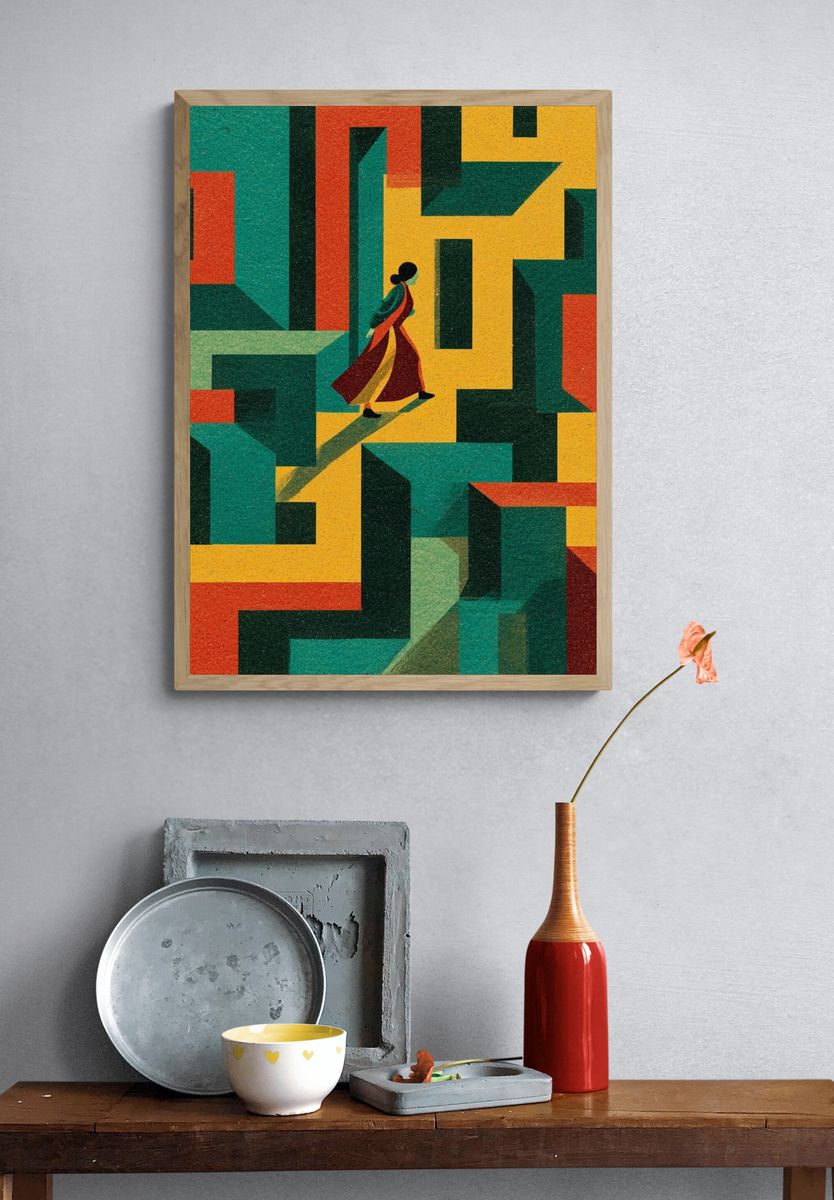 Labyrinth Walker Mid-Century Modern Poster. — room view 3