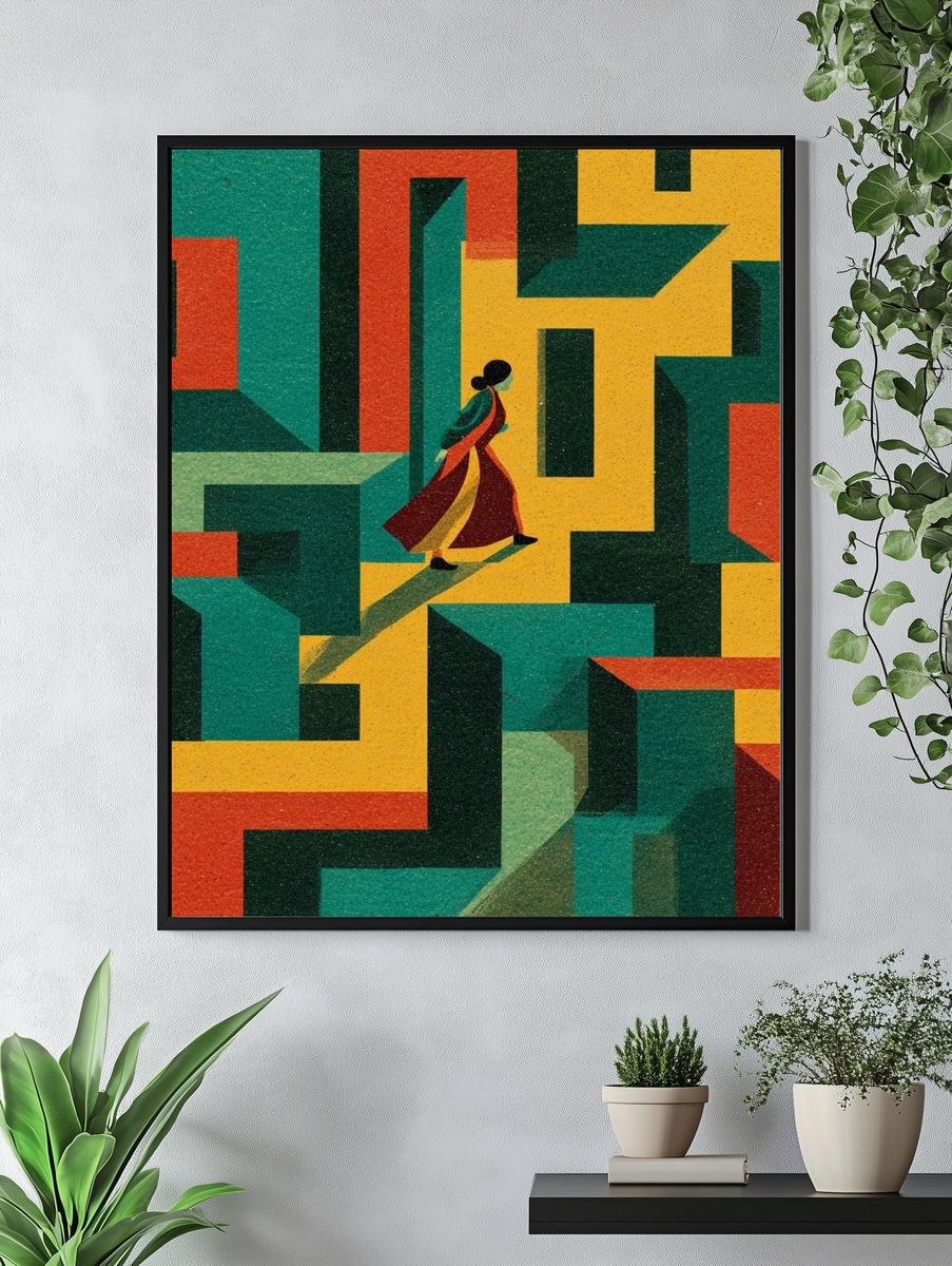 Labyrinth Walker Mid-Century Modern Poster. — room view 4