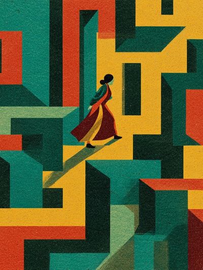 Labyrinth Walker Mid-Century Modern Poster