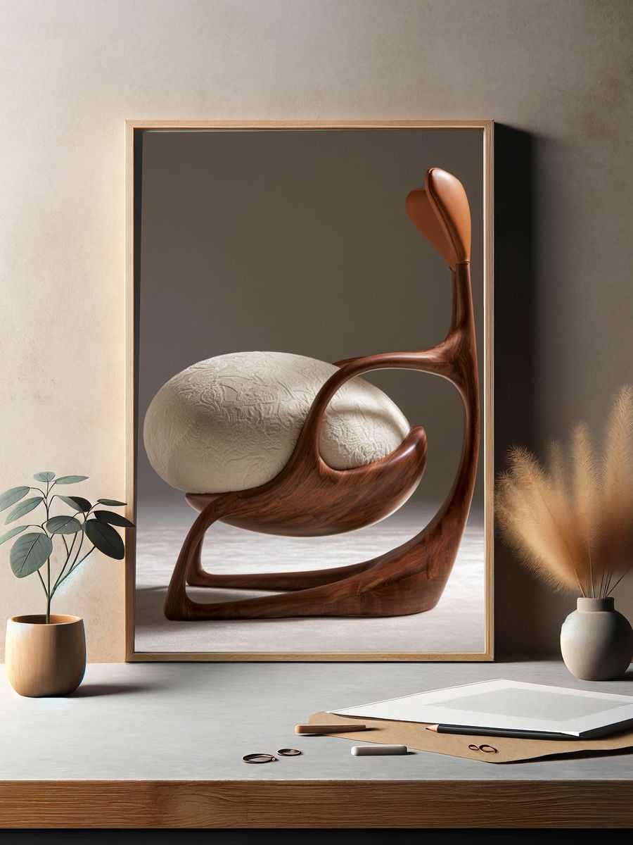 Sculptural Wooden Chair Poster. — room view 2
