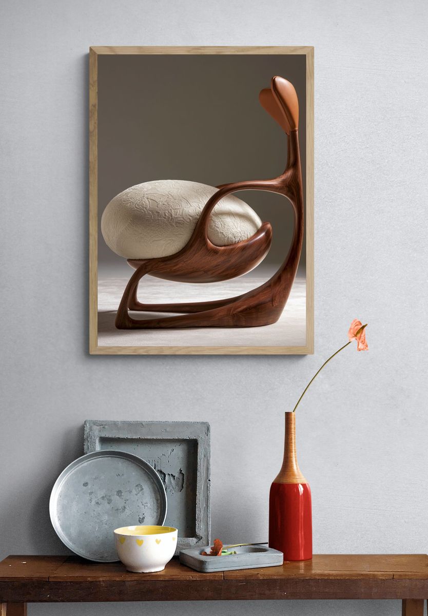 Sculptural Wooden Chair Poster. — room view 3