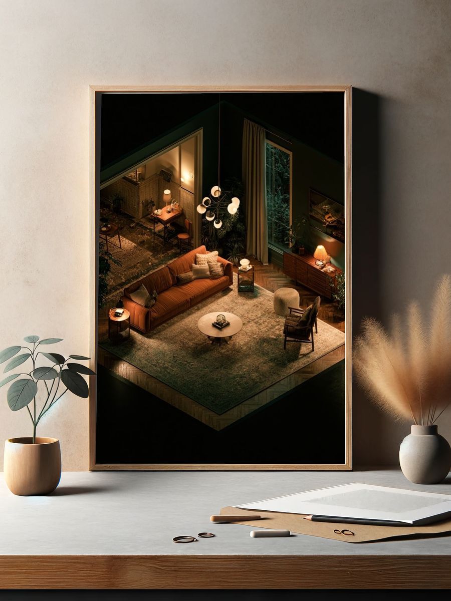 Moody Mid-Century Living Room Poster. — room view 2