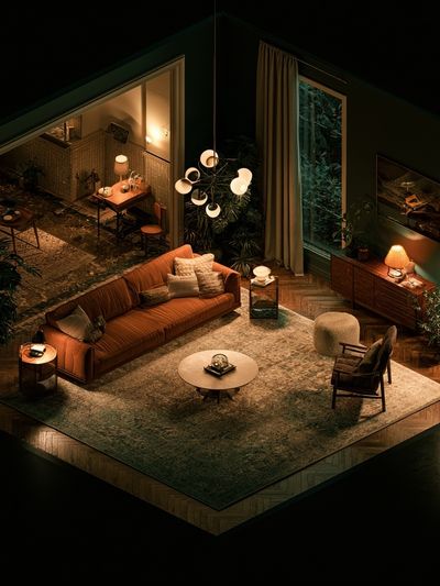 Moody Mid-Century Living Room Poster. poster print
