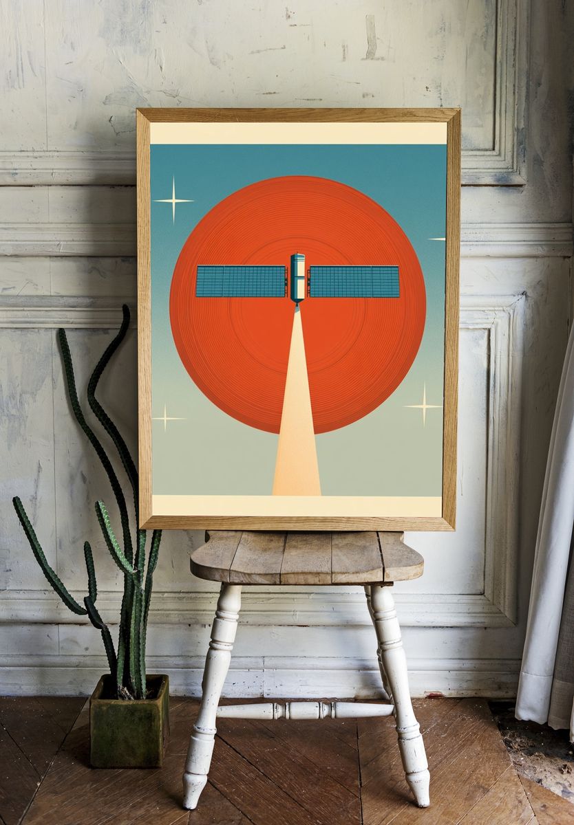 Retro Satellite Mid-Century Modern Poster. — room view 1