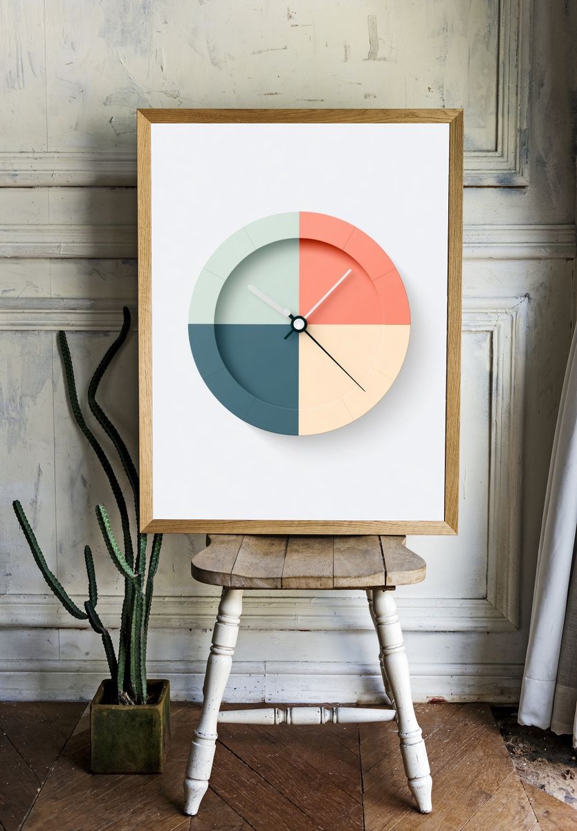 Pastel Geometric Wall Clock Print. room preview