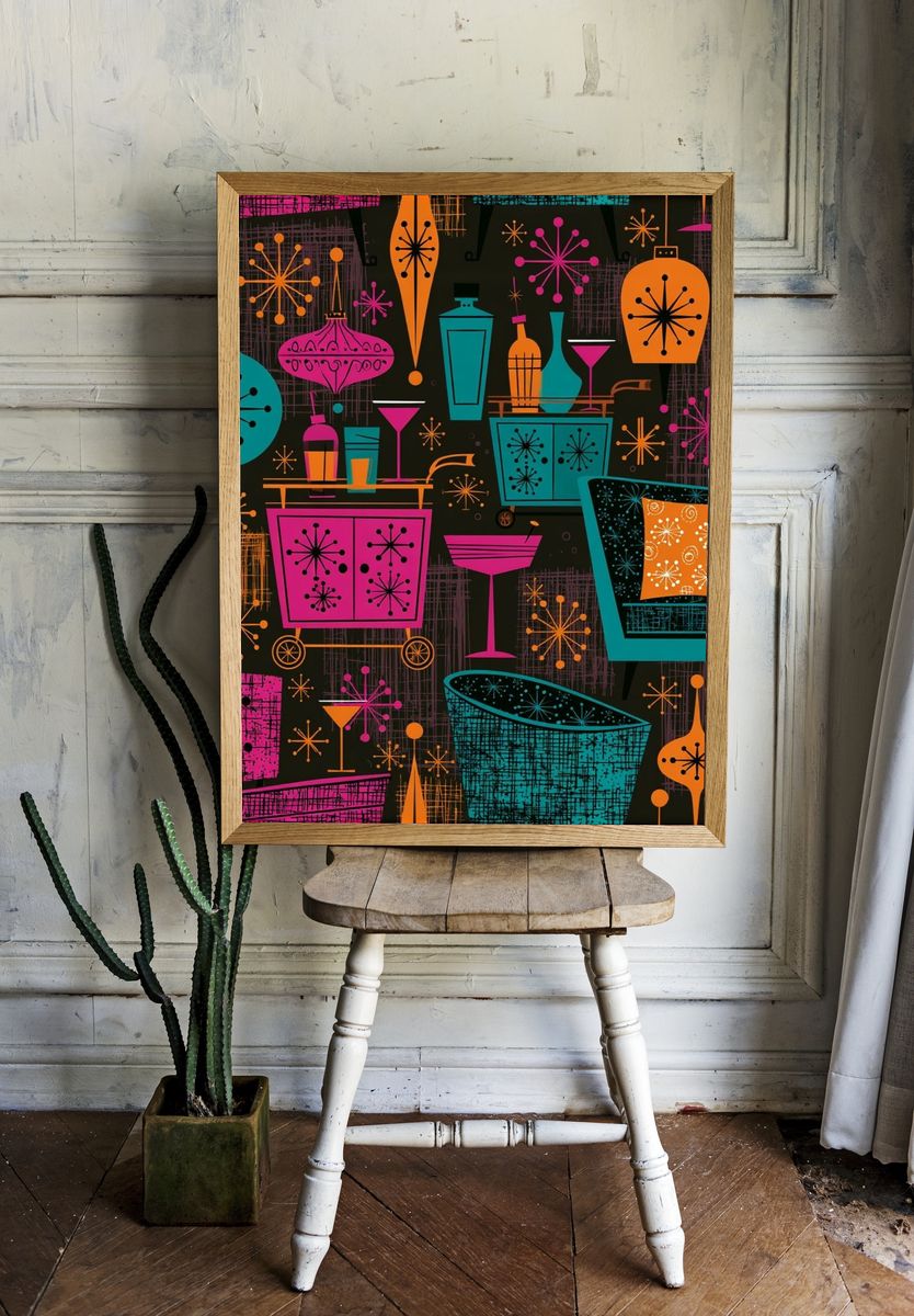 Mid-Century Cocktail Bar Poster. room preview
