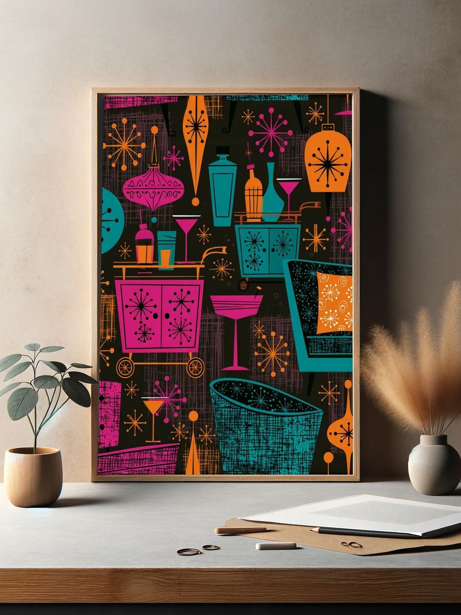 Mid-Century Cocktail Bar Poster. — room view 2