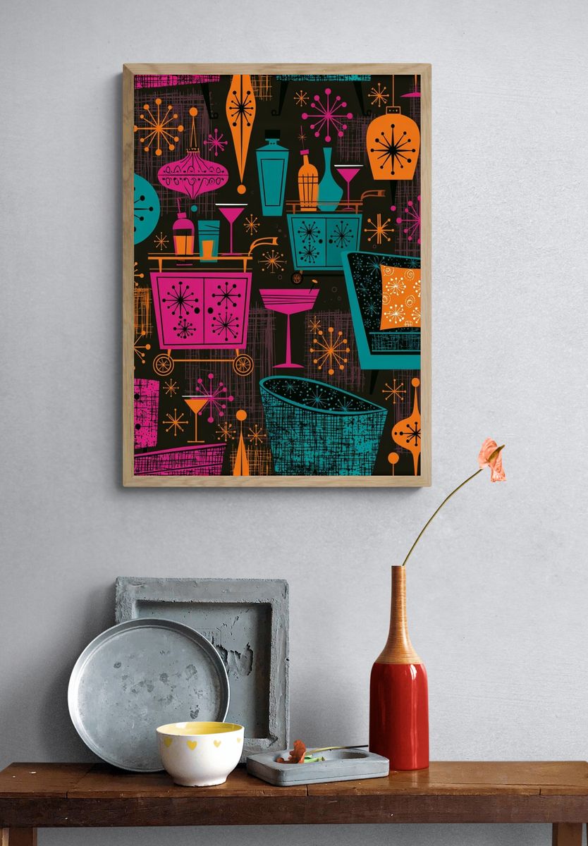 Mid-Century Cocktail Bar Poster. — room view 3