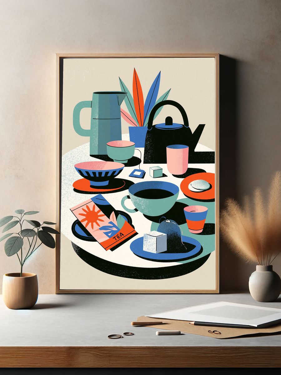 Mid-Century Tea Still Life Poster. — room view 2
