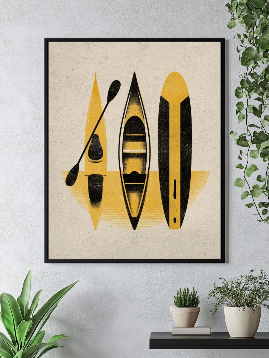 Yellow Kayaks Mid-Century Modern Poster. — room view 4