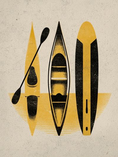 Yellow Kayaks Mid-Century Modern Poster.