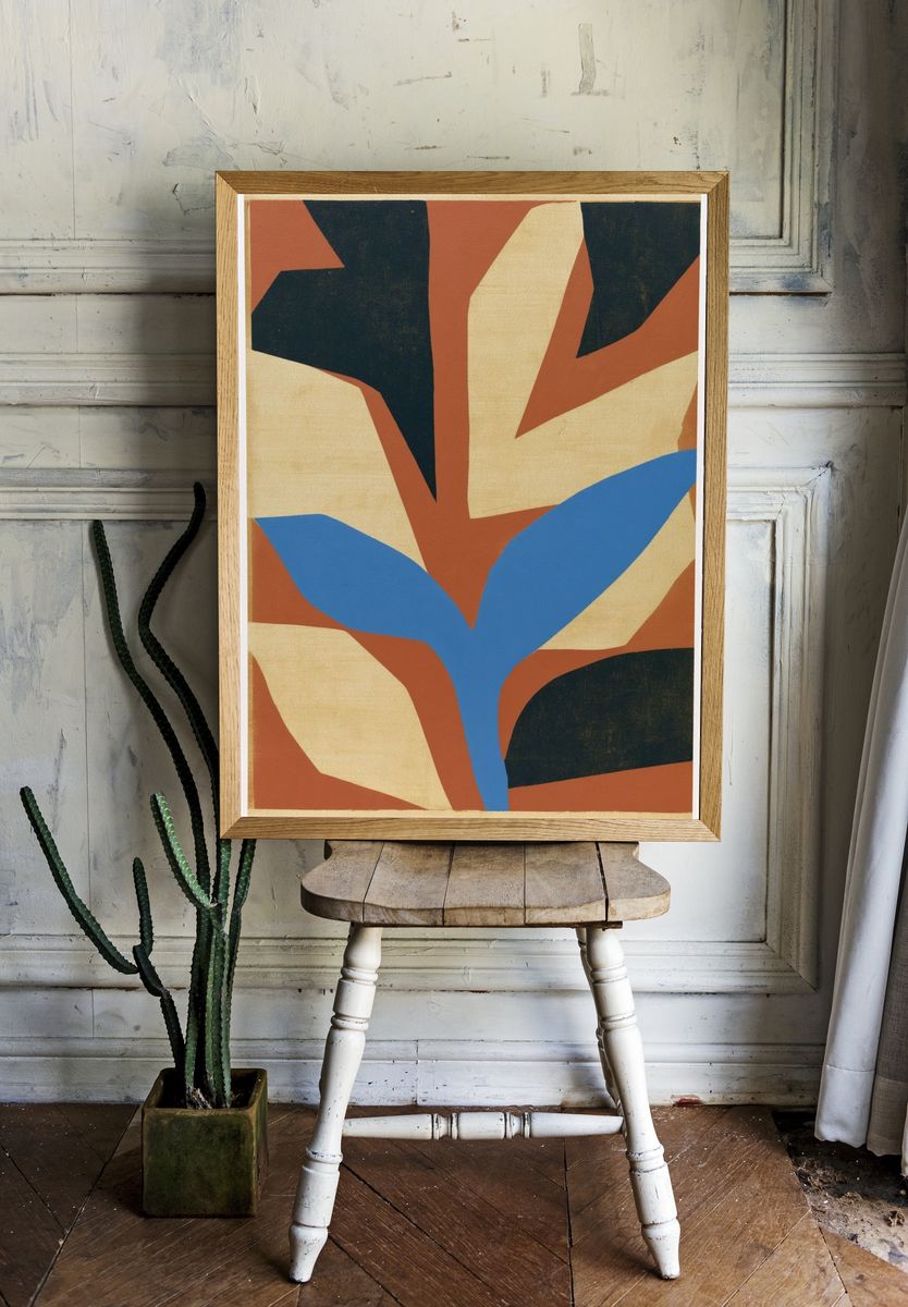 Mid-Century Abstract Leaves Poster. — room view 1