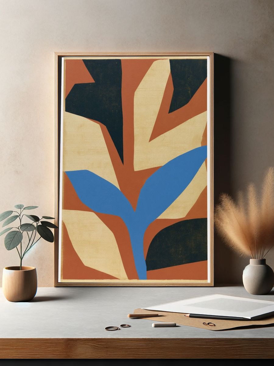 Mid-Century Abstract Leaves Poster. — room view 2