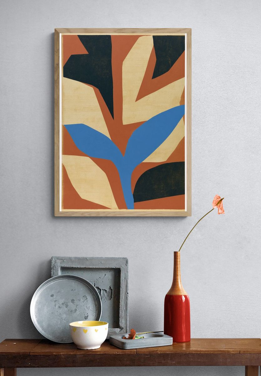 Mid-Century Abstract Leaves Poster. — room view 3