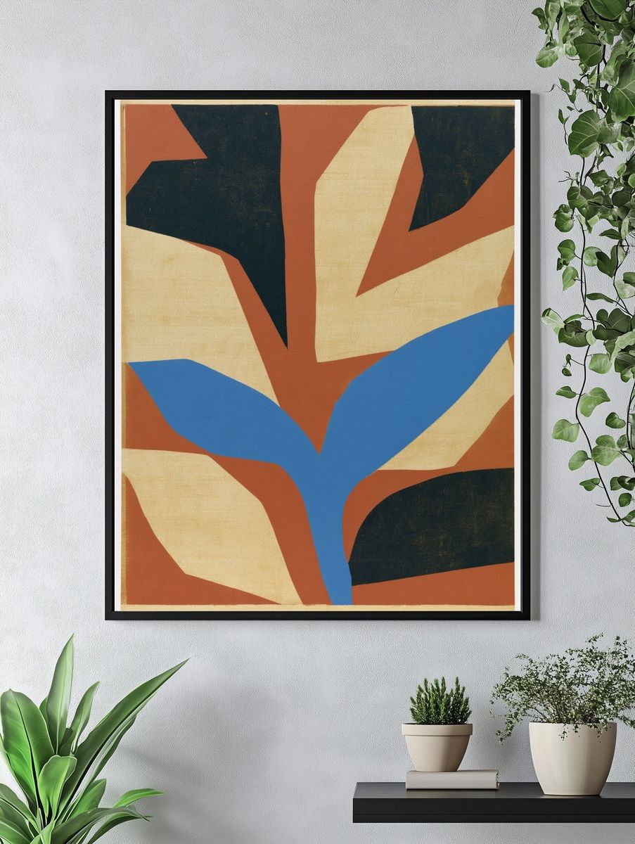 Mid-Century Abstract Leaves Poster. — room view 4