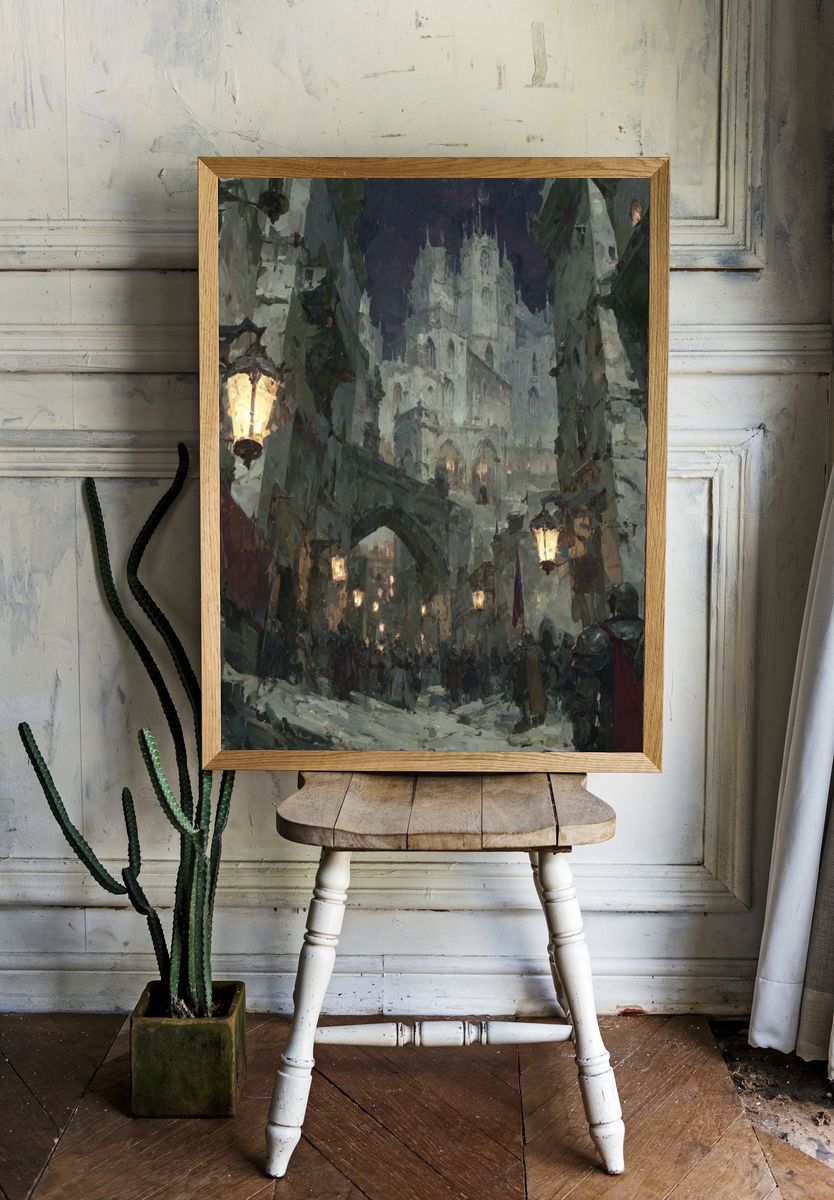 Medieval Cityscape — Fine Art Print. — room view 1