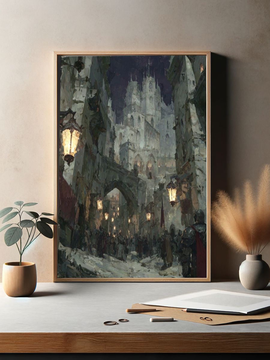 Medieval Cityscape — Fine Art Print. — room view 2