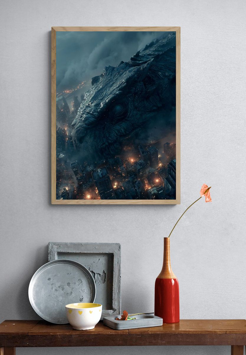 Giant Monster in Cityscape — Sci-Fi Print. — room view 3