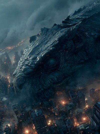 Giant Monster in Cityscape — Sci-Fi Print. poster