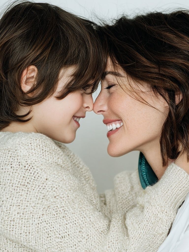 Mother and Child Smiling Portrait Poster. poster detail