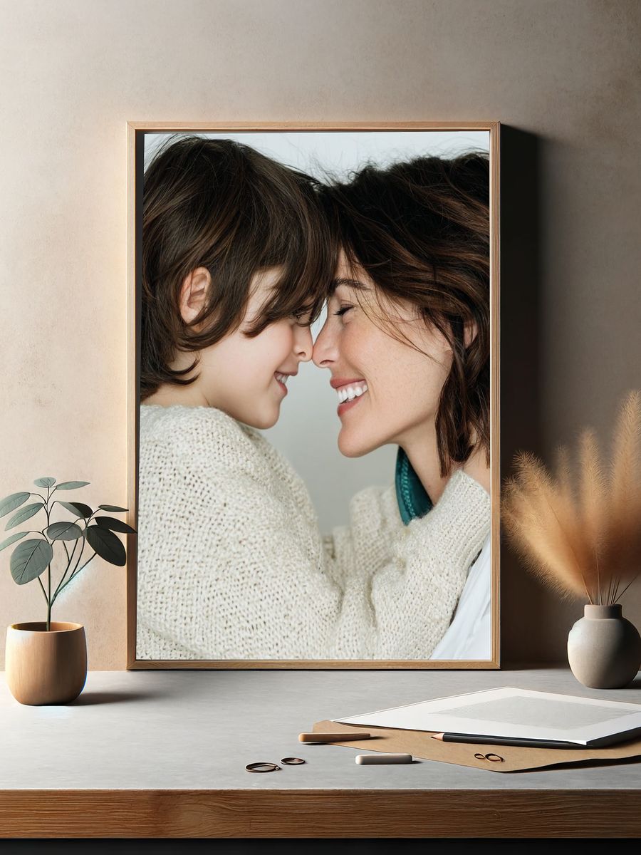 Mother and Child Smiling Portrait Poster. — room view 2