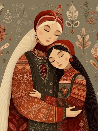 Mother and Daughter — Illustration Print. poster print