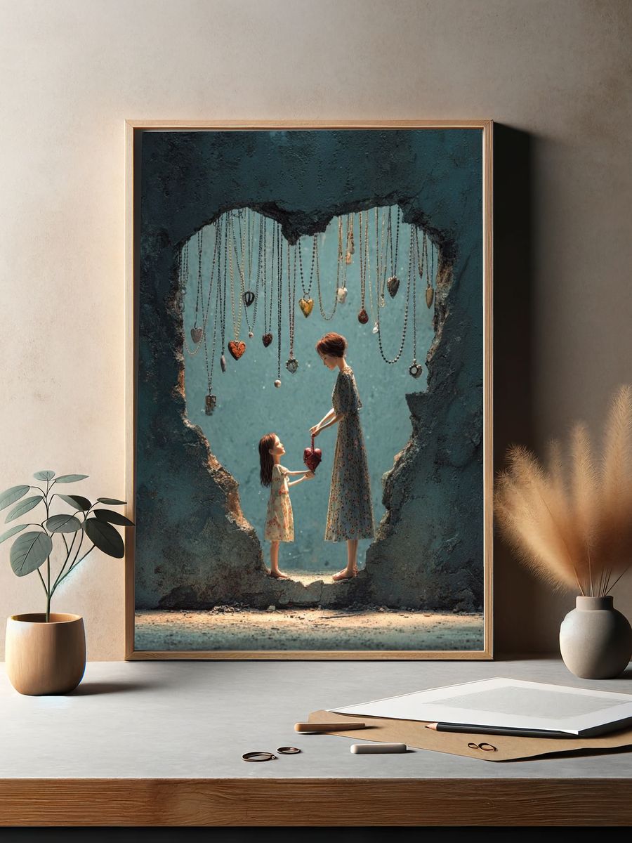 Mother and Daughter Heart Connection Poster. — room view 2
