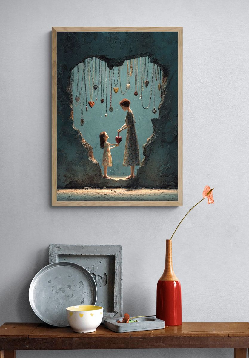Mother and Daughter Heart Connection Poster. — room view 3