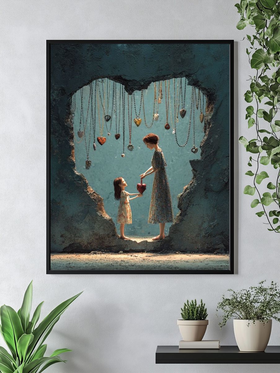 Mother and Daughter Heart Connection Poster. — room view 4