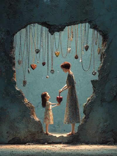 Mother and Daughter Heart Connection Poster