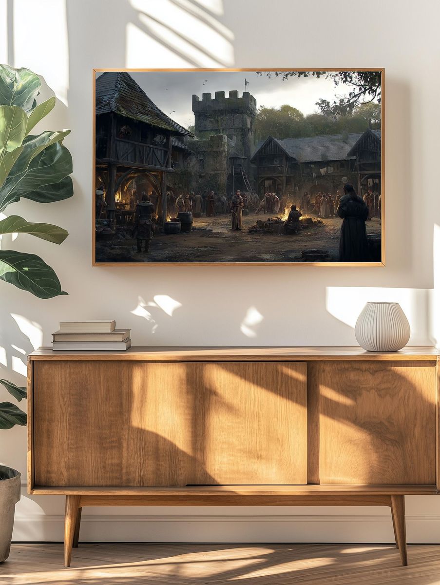 Medieval Village Courtyard Fantasy Print. — room view 3