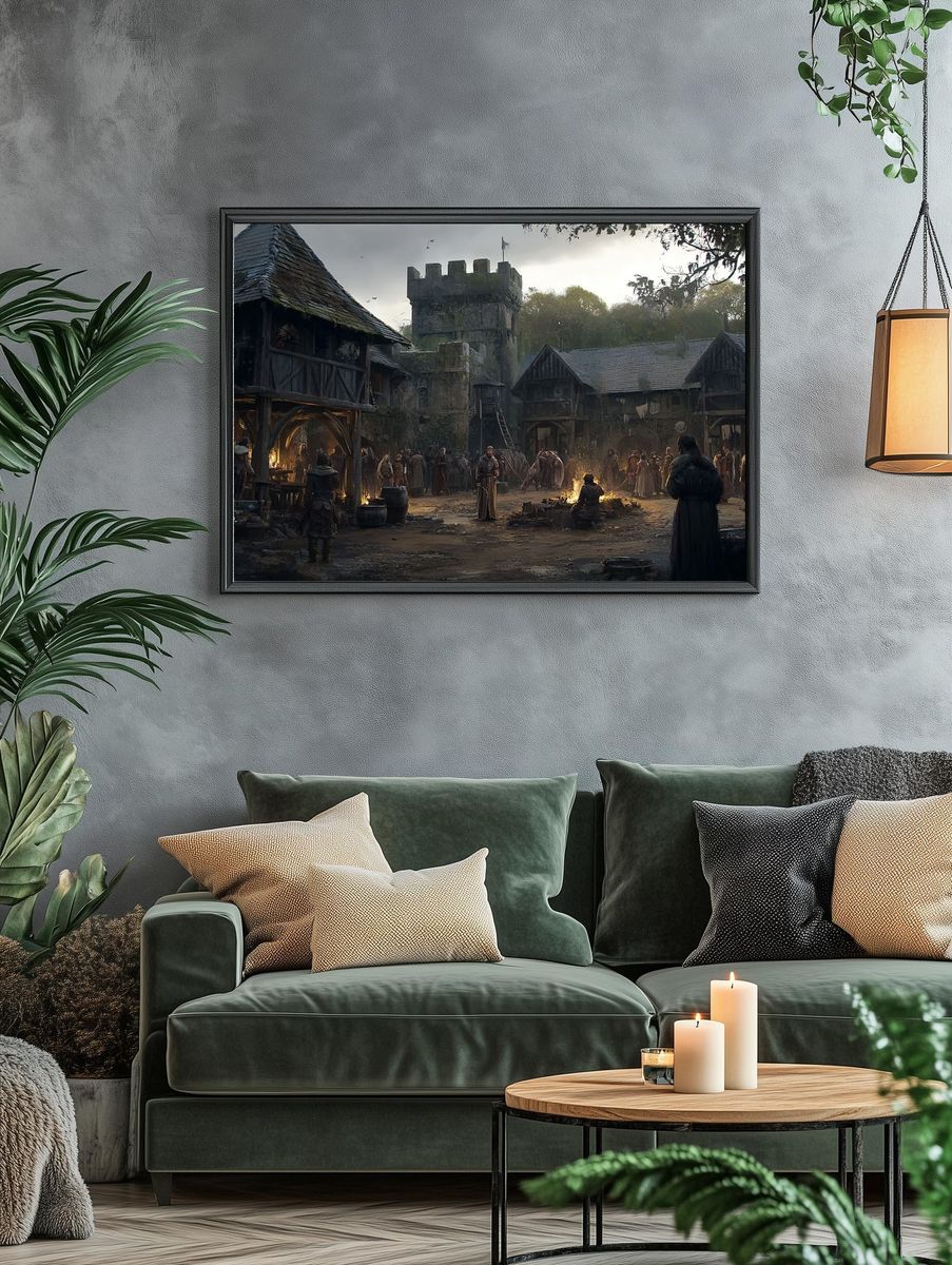 Medieval Village Courtyard Fantasy Print. — room view 4