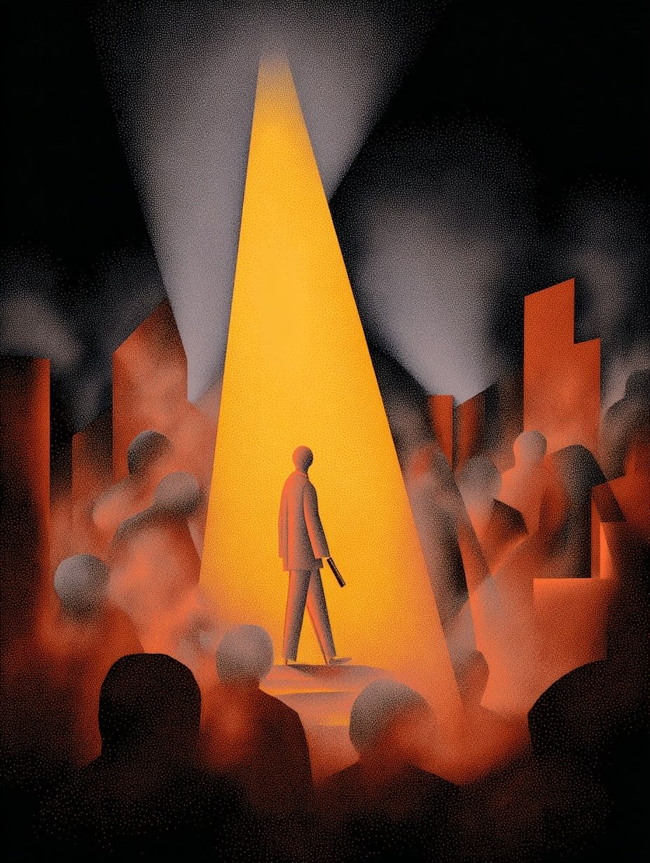 Mysterious Figure in Spotlight — Illustration Print. poster — illustration art