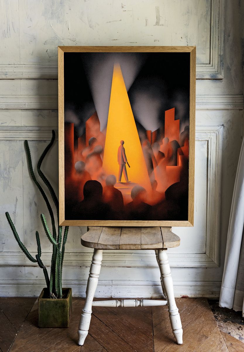 Mysterious Figure in Spotlight — Illustration Print. — room view 1