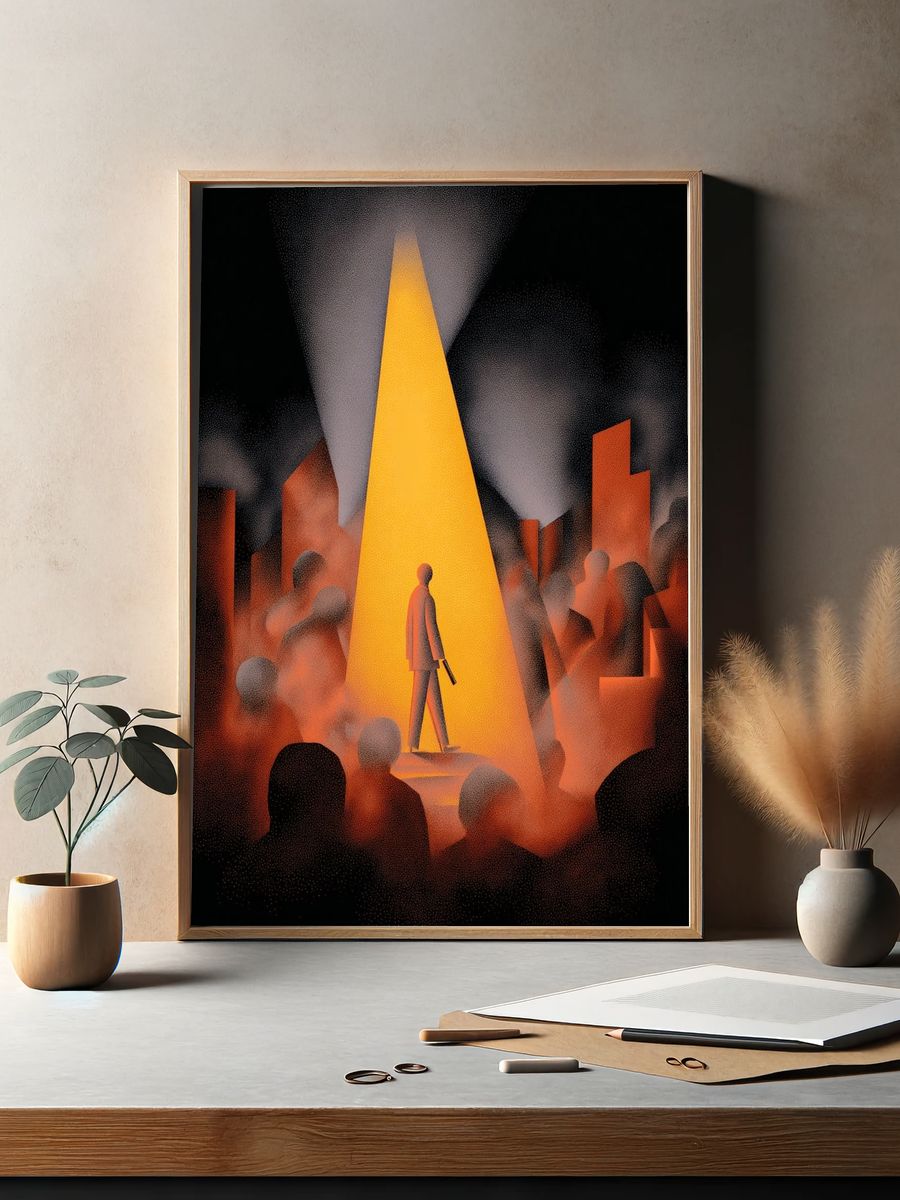 Mysterious Figure in Spotlight — Illustration Print. — room view 2