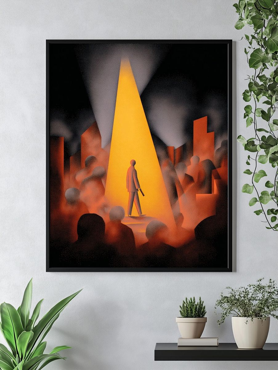 Mysterious Figure in Spotlight — Illustration Print. — room view 4
