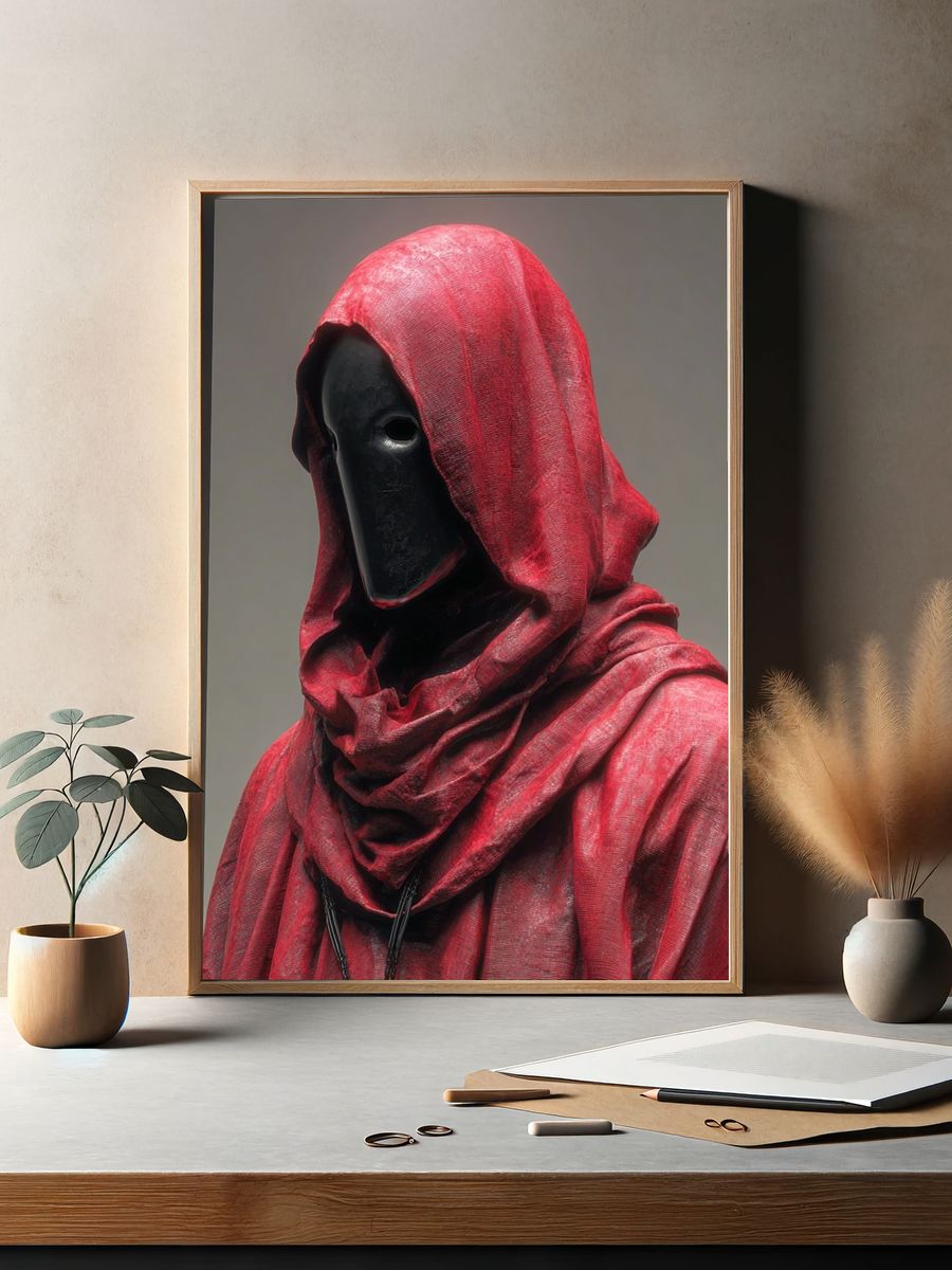 Mysterious Figure in Red — Art Print. — room view 2