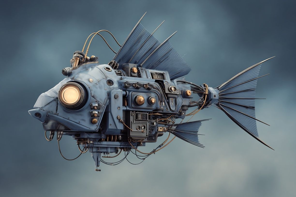 Mechanical Fish Surrealism Print. poster — fine-art art