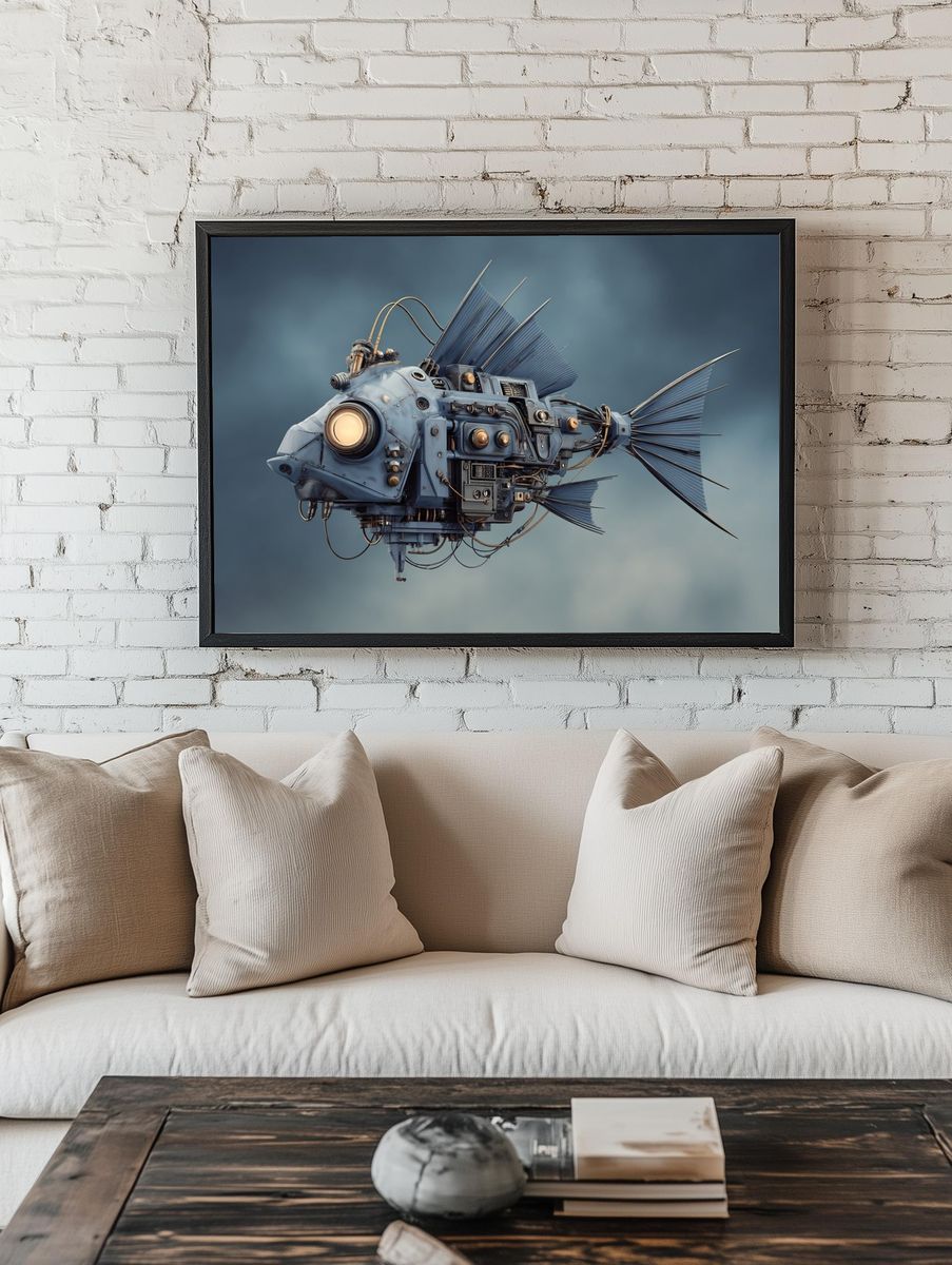 Mechanical Fish Surrealism Print. — room view 1