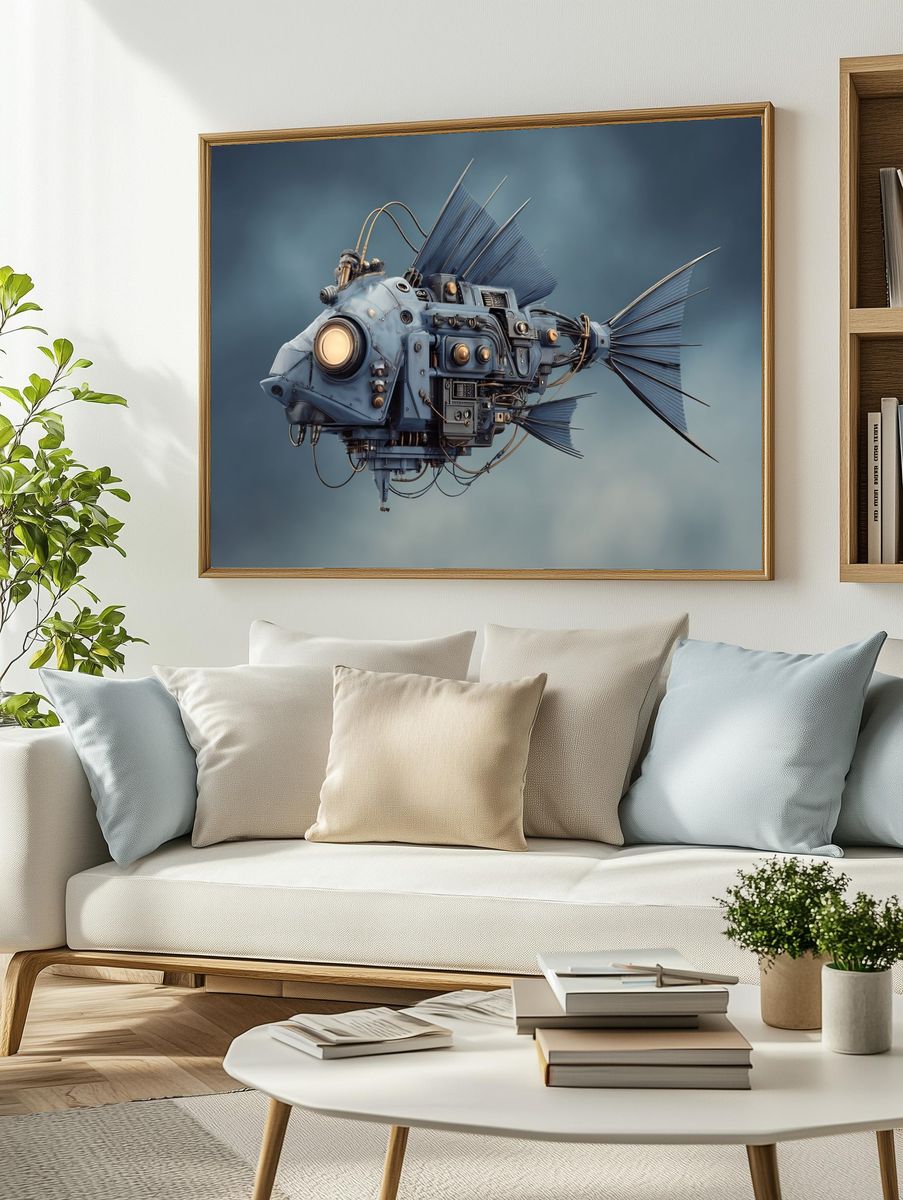 Mechanical Fish Surrealism Print. — room view 2