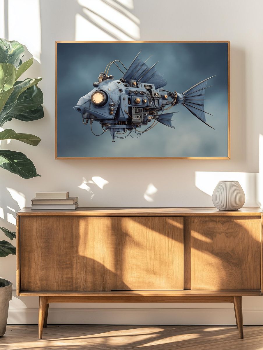 Mechanical Fish Surrealism Print. — room view 3