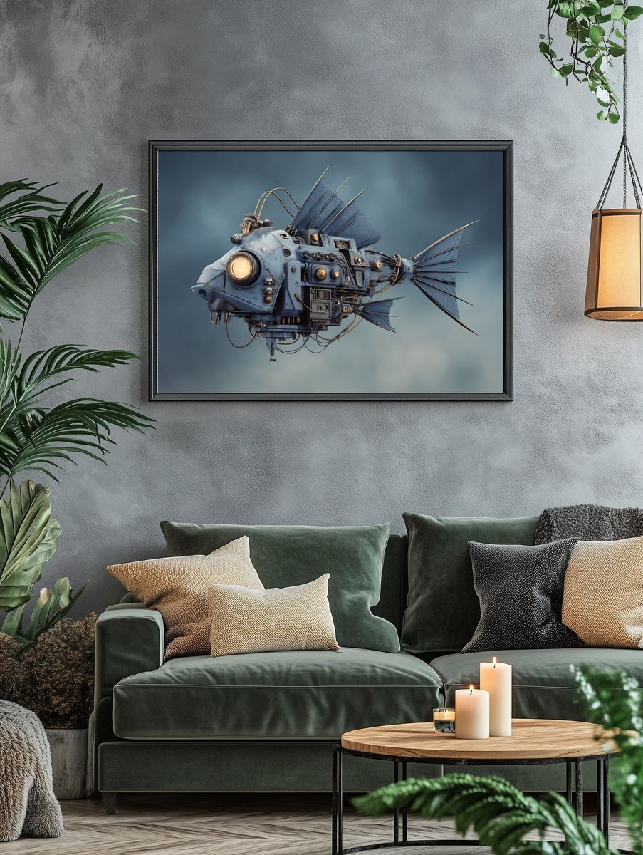 Mechanical Fish Surrealism Print. — room view 4