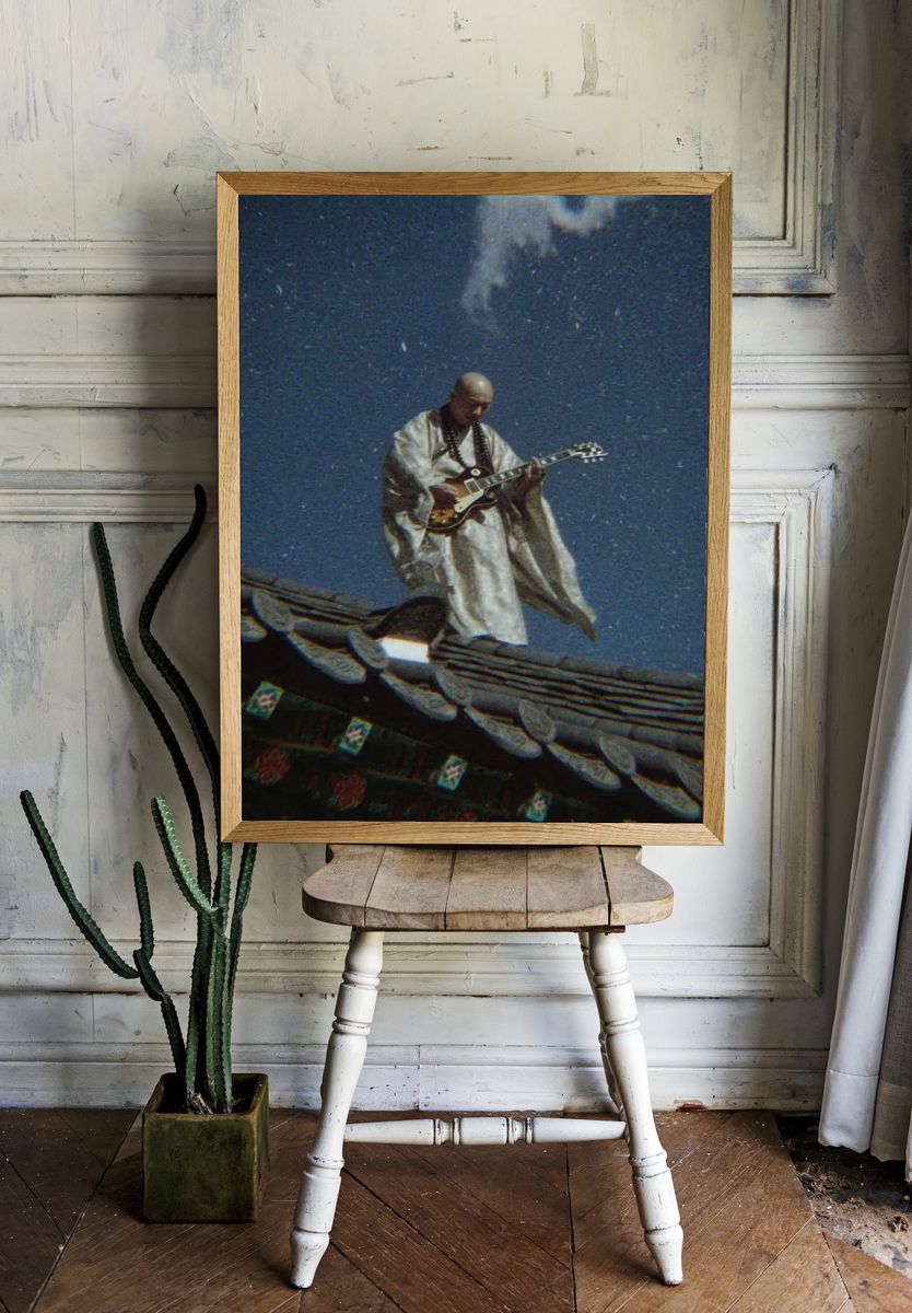 Monk Playing Guitar — Surreal Print. — room view 1