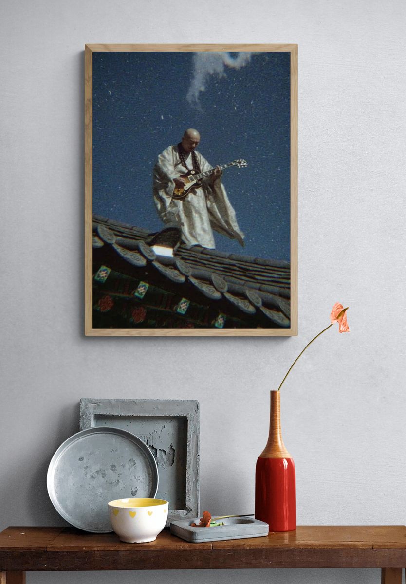 Monk Playing Guitar — Surreal Print. — room view 3