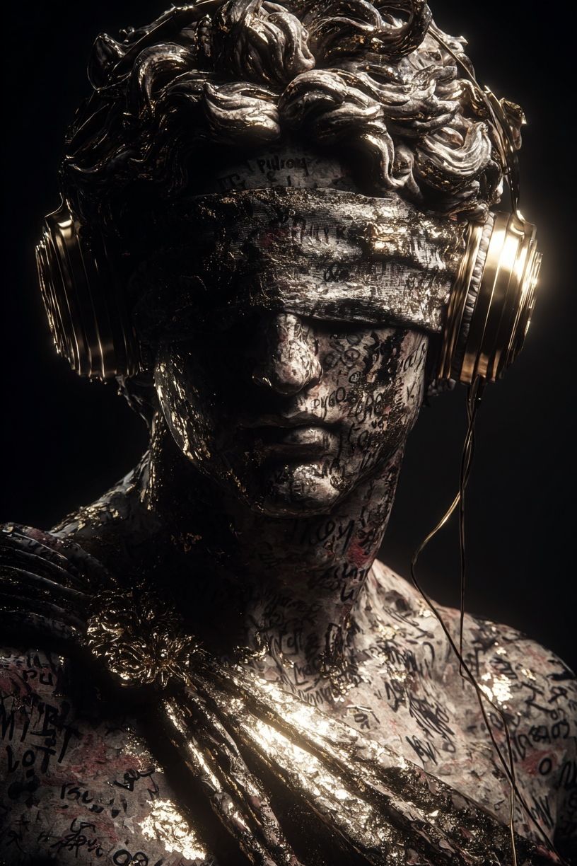 Modern Sculpture with Headphones — Fine Art Print. poster — fine-art art