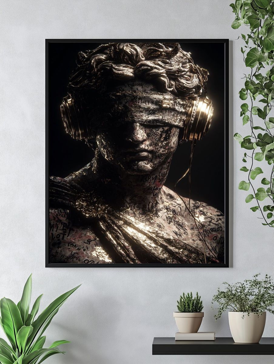 Modern Sculpture with Headphones — Fine Art Print. — room view 4