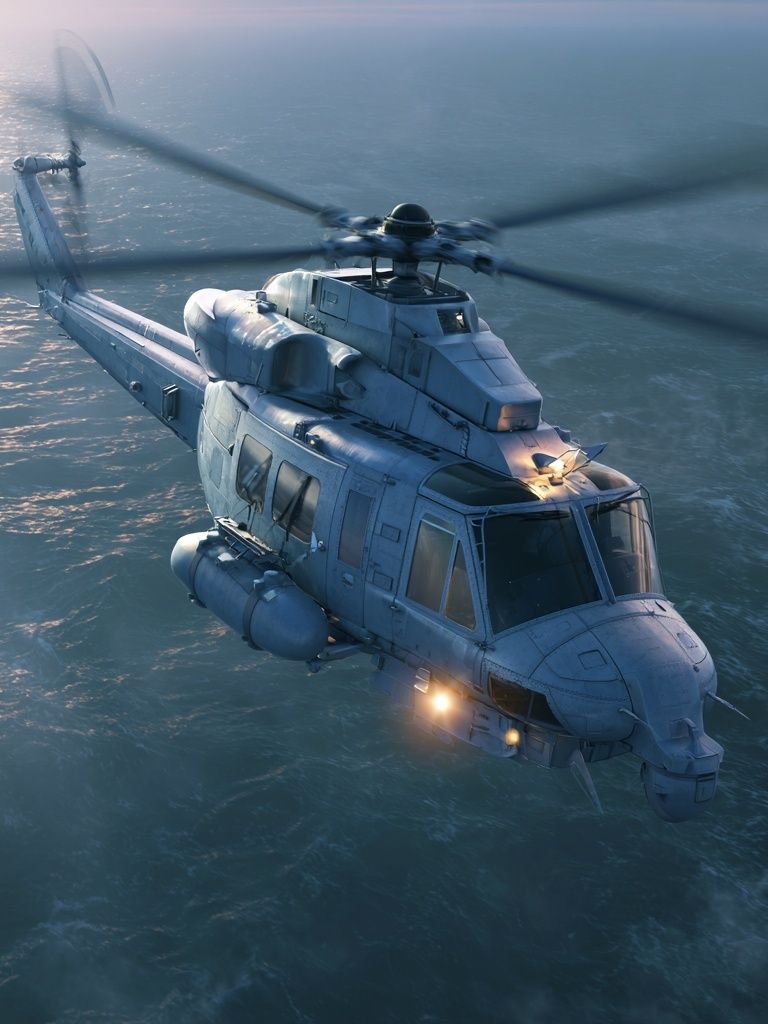 Military Helicopter Over Sea Print. poster — illustration art
