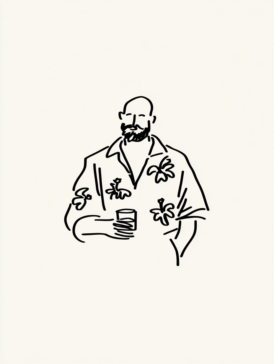 Stylish Man with Drink — Minimalist Print. poster detail