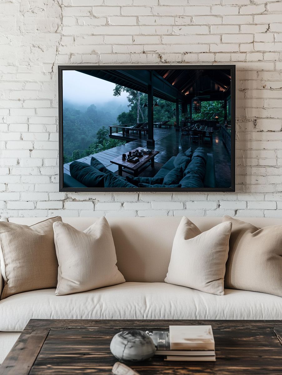 Misty Jungle Retreat Photography Poster. — room view 1
